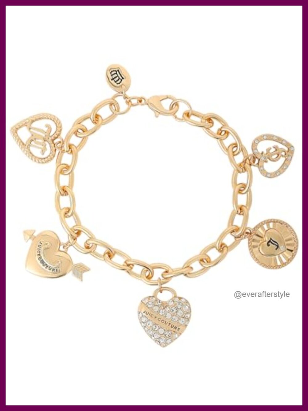 Gold-Tone Heart Charm Bracelet with Crystal Accents